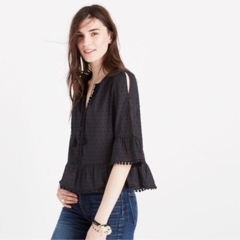 Madewell Peekaboo Pom-Pom Top – Black – XS